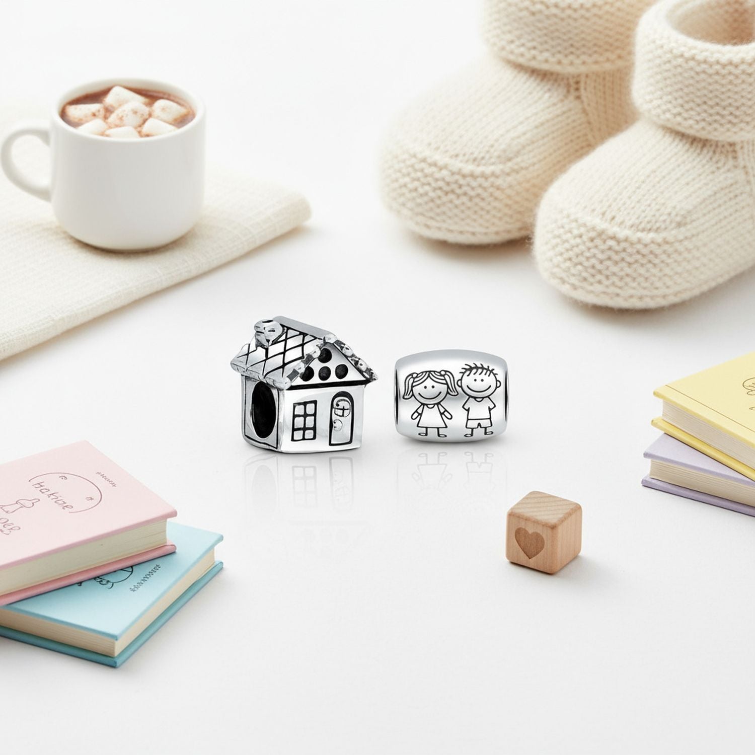 Sterling Silver Homeowner Family House & Family Brother Sister Friends Charm Bead for Bracelet (Set)
