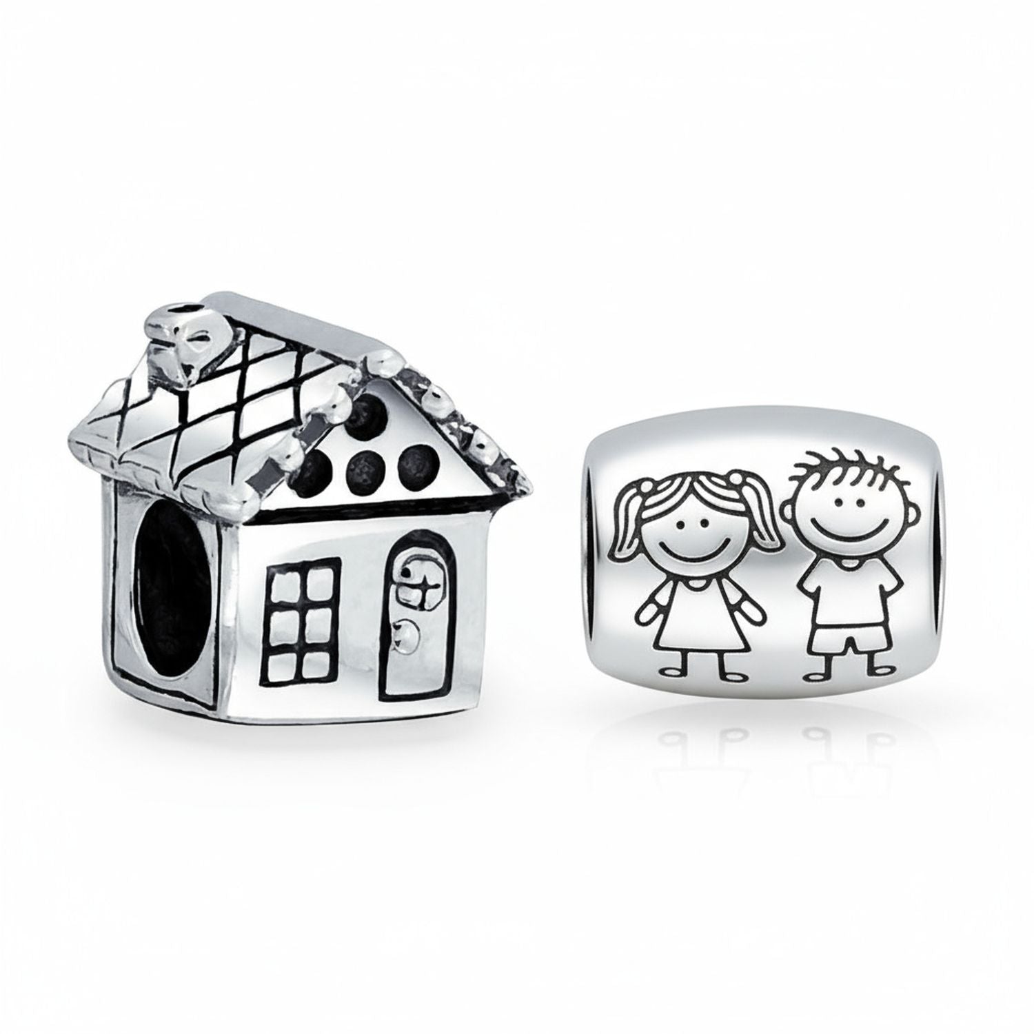 Sterling Silver Homeowner Family House & Family Brother Sister Friends Charm Bead for Bracelet (Set)