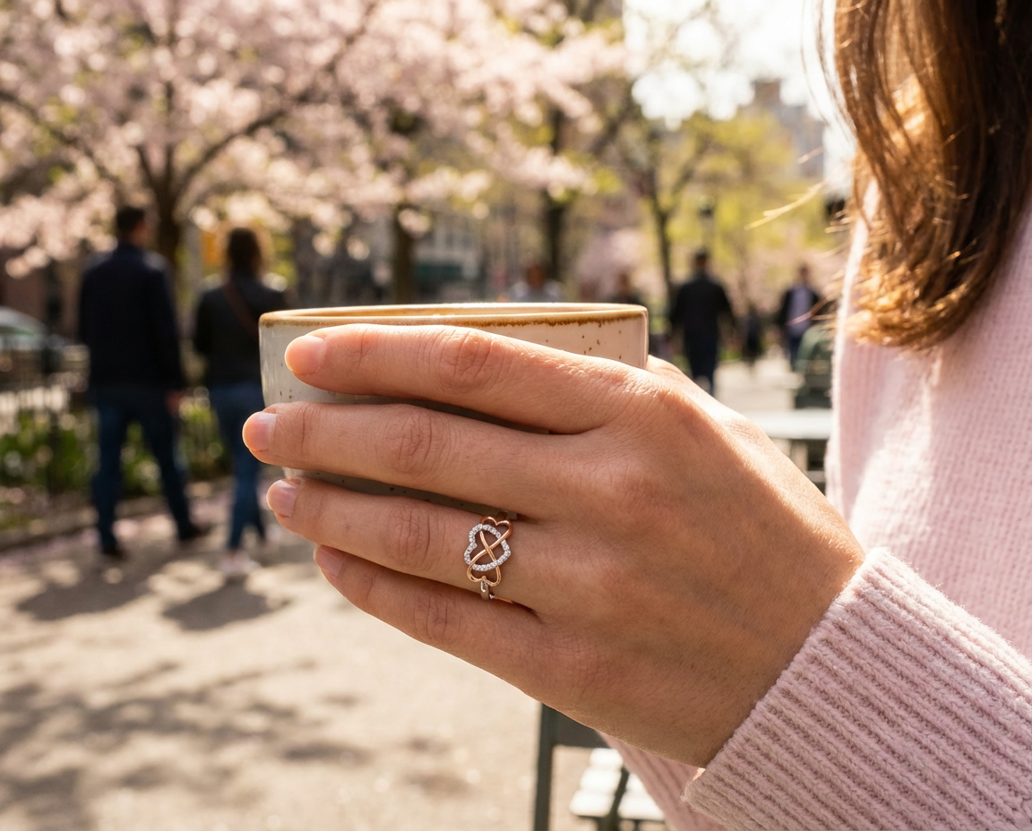 Romantic CZ Pave Cubic Zirconia Intertwined Infinity Forever Heart Promise Ring Rose Gold Sterling Silver