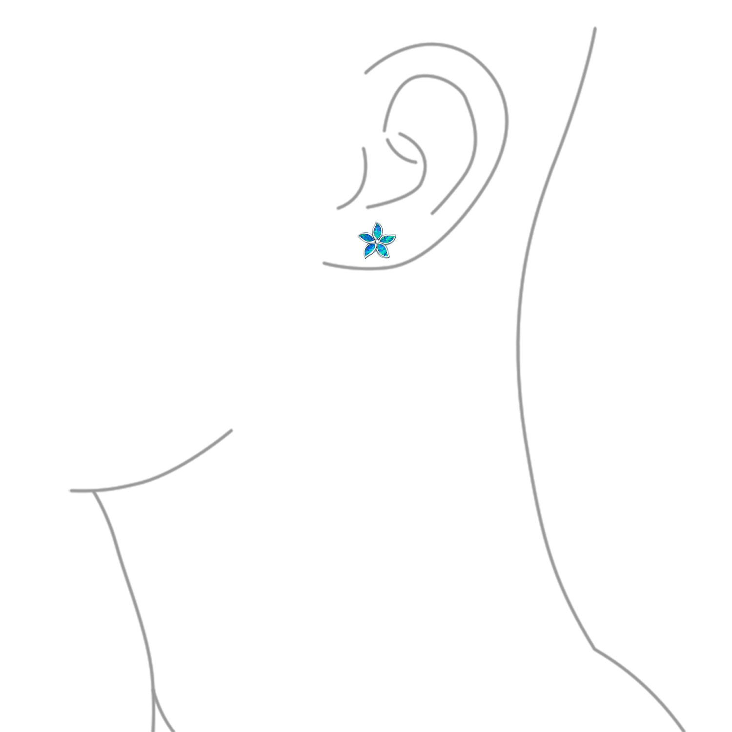 Created Blue Opal Inlay Petals Flower Stud Earrings .925 Sterling Silver