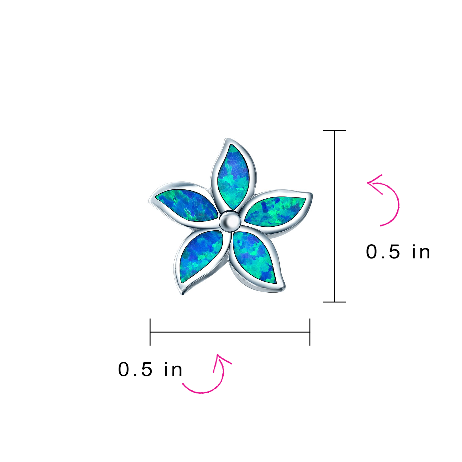 Created Blue Opal Inlay Petals Flower Stud Earrings .925 Sterling Silver