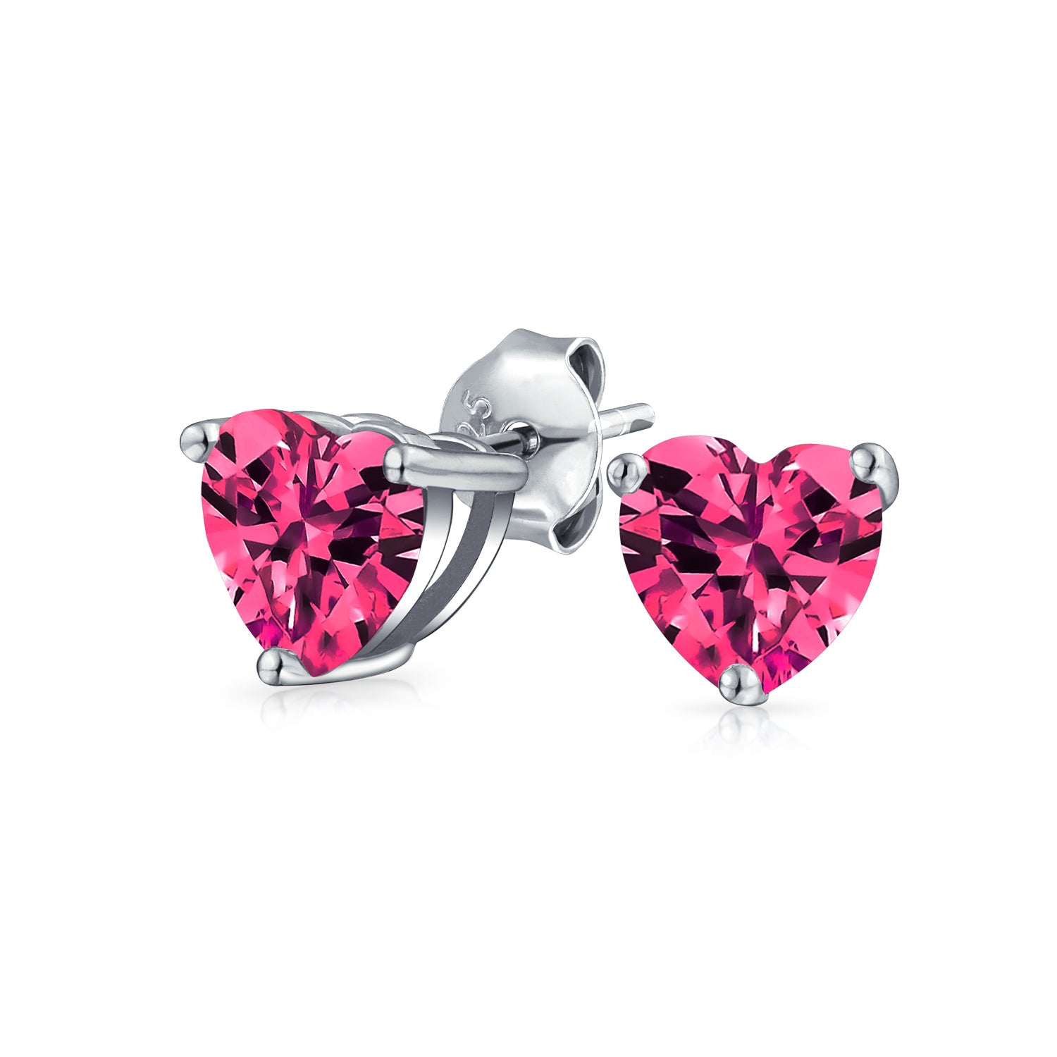 Romantic Tiny Fuchsia Hot Pink CZ Cubic Zirconia Heart Stud Earrings .925 Sterling Silver