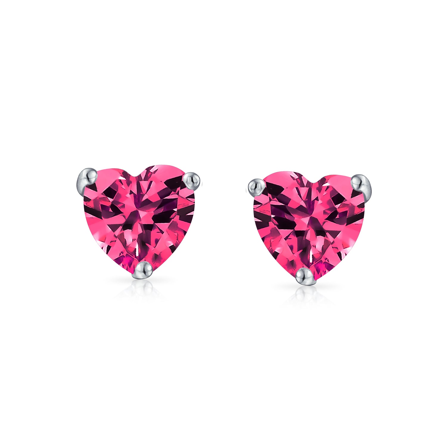 Romantic Tiny Fuchsia Hot Pink CZ Cubic Zirconia Heart Stud Earrings .925 Sterling Silver