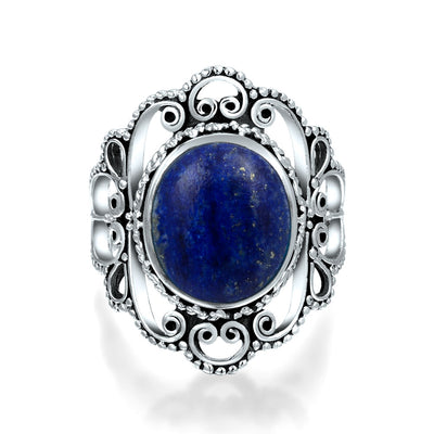 Western Jewelry Boho Silver Ring with Large Gemstone Filigree and Moonstone