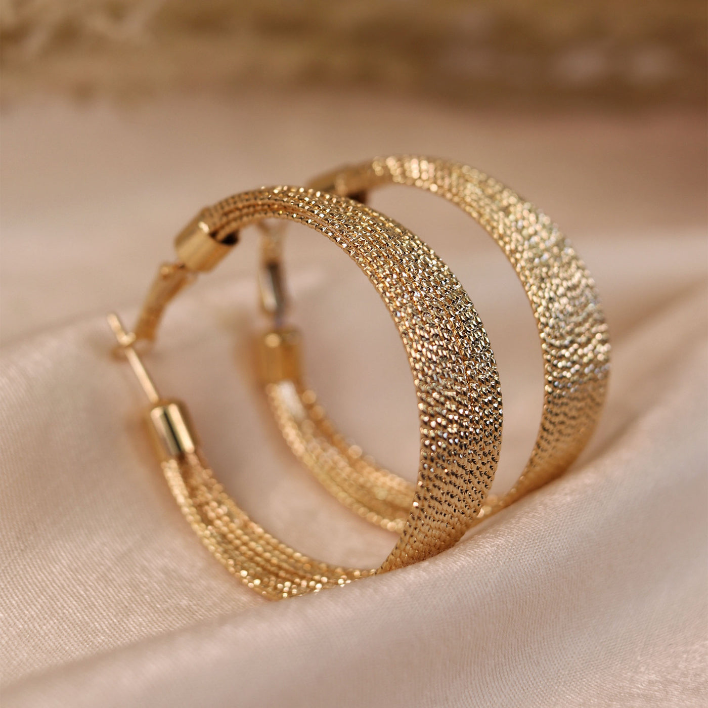 Diamond-Cut Multi Cable Hoop Huggie Earrings 18K Gold Plated Brass 1.5 Inch Diameter