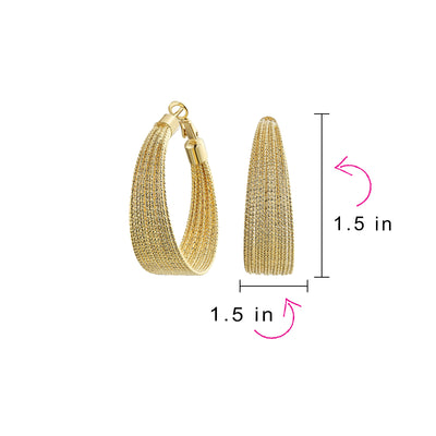 Diamond-Cut Multi Cable Hoop Huggie Earrings 18K Gold Plated Brass 1.5 Inch Diameter