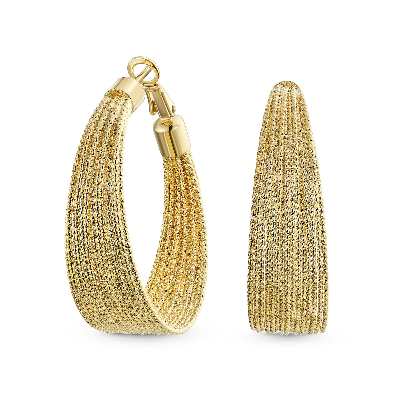 Diamond-Cut Multi Cable Hoop Huggie Earrings 18K Gold Plated Brass 1.5 Inch Diameter