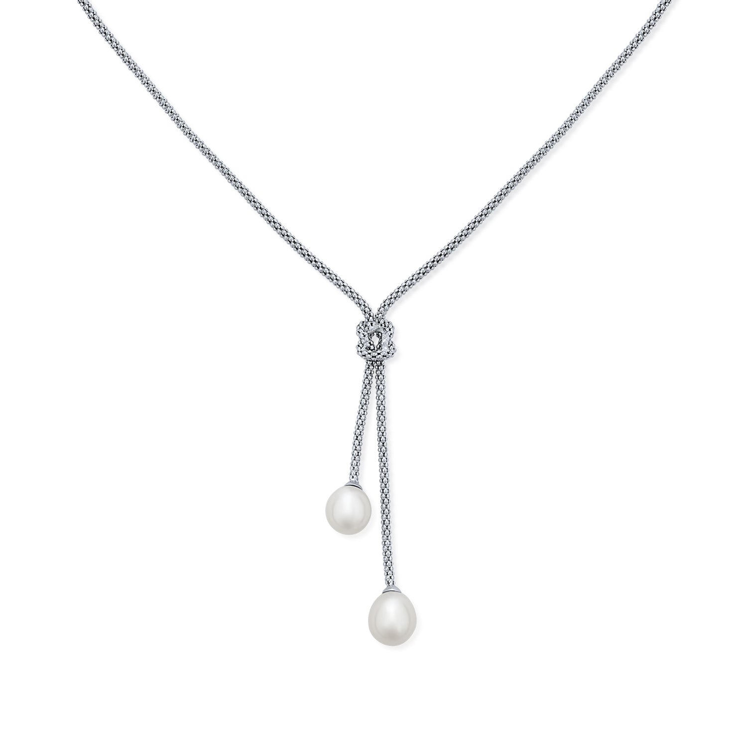 Nautical Bride CZ Drop Necklace with Simulated Pearl