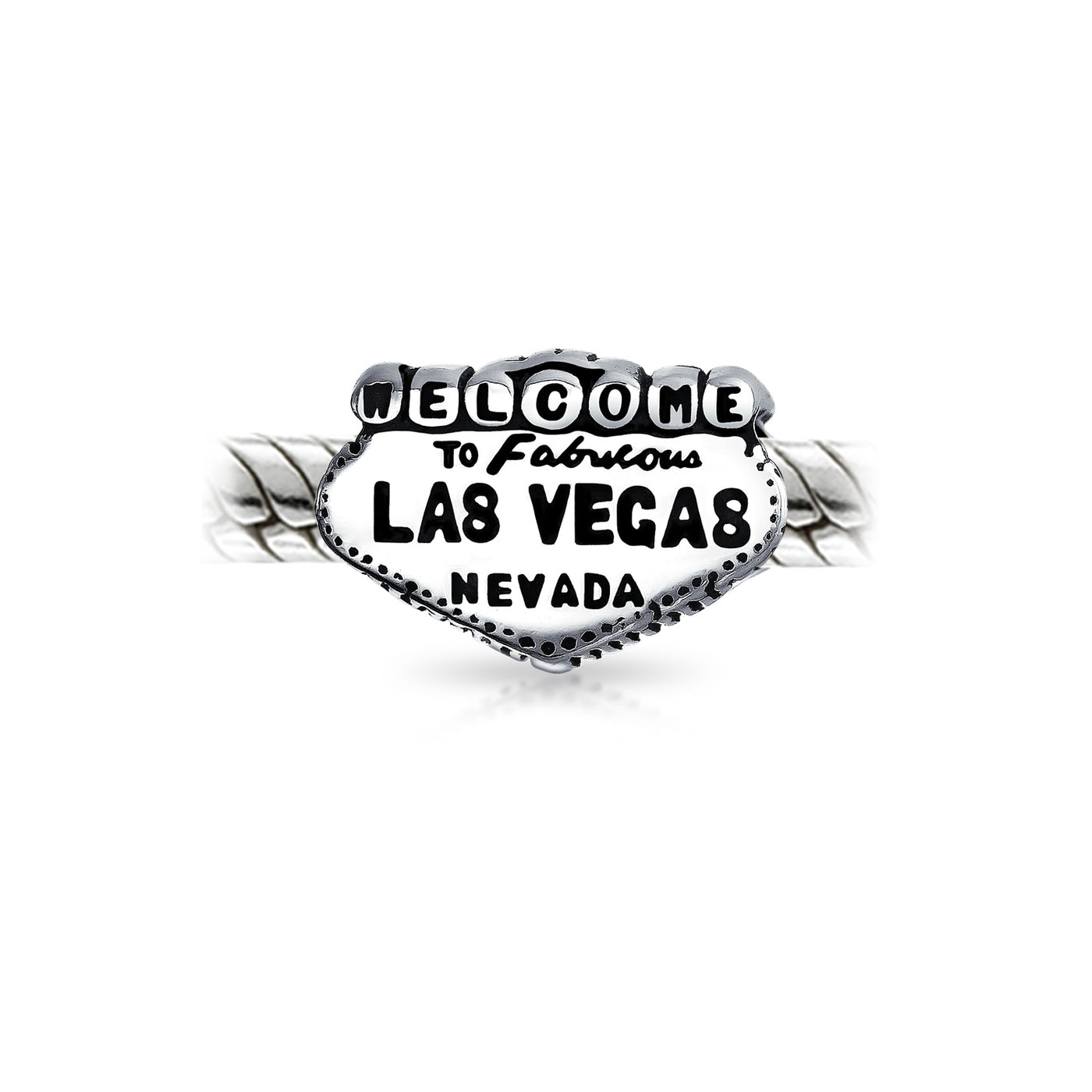 Set of 2 Welcome to Las Vegas and Poker Ace of Hearts Charm Bead Sterling Silver