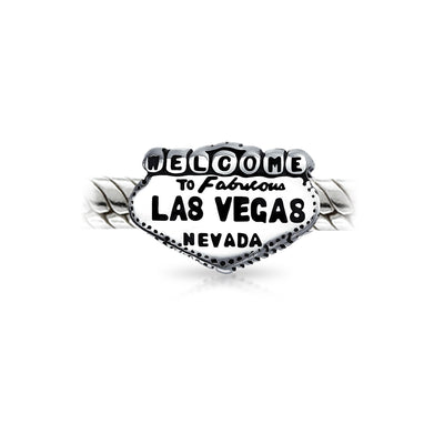 Set of 2 Welcome to Las Vegas and Poker Ace of Hearts Charm Bead Sterling Silver