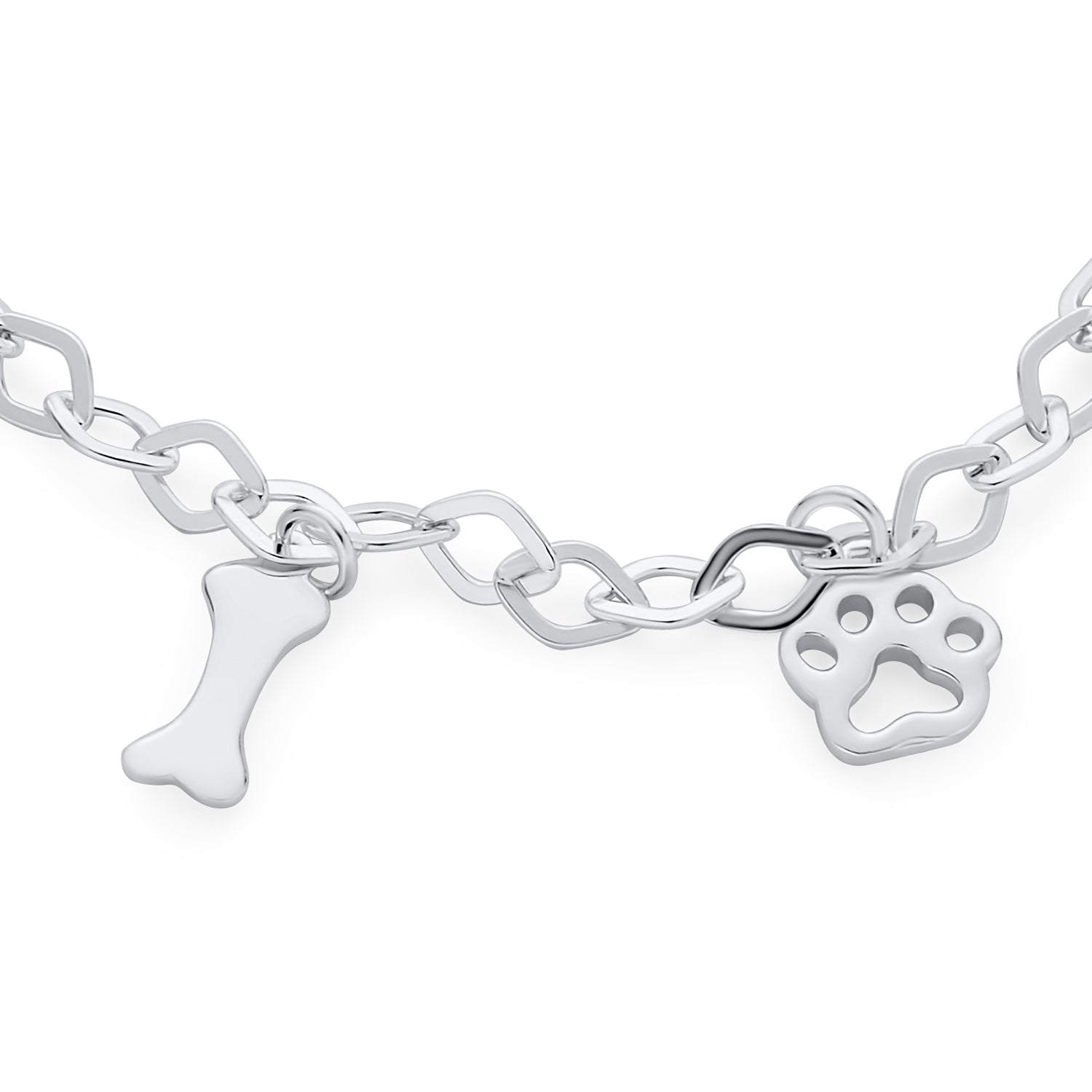 Pet Lover BFF Multi-Charm Bracelet & Paw Print Stud Earrings Set Sterling Silver
