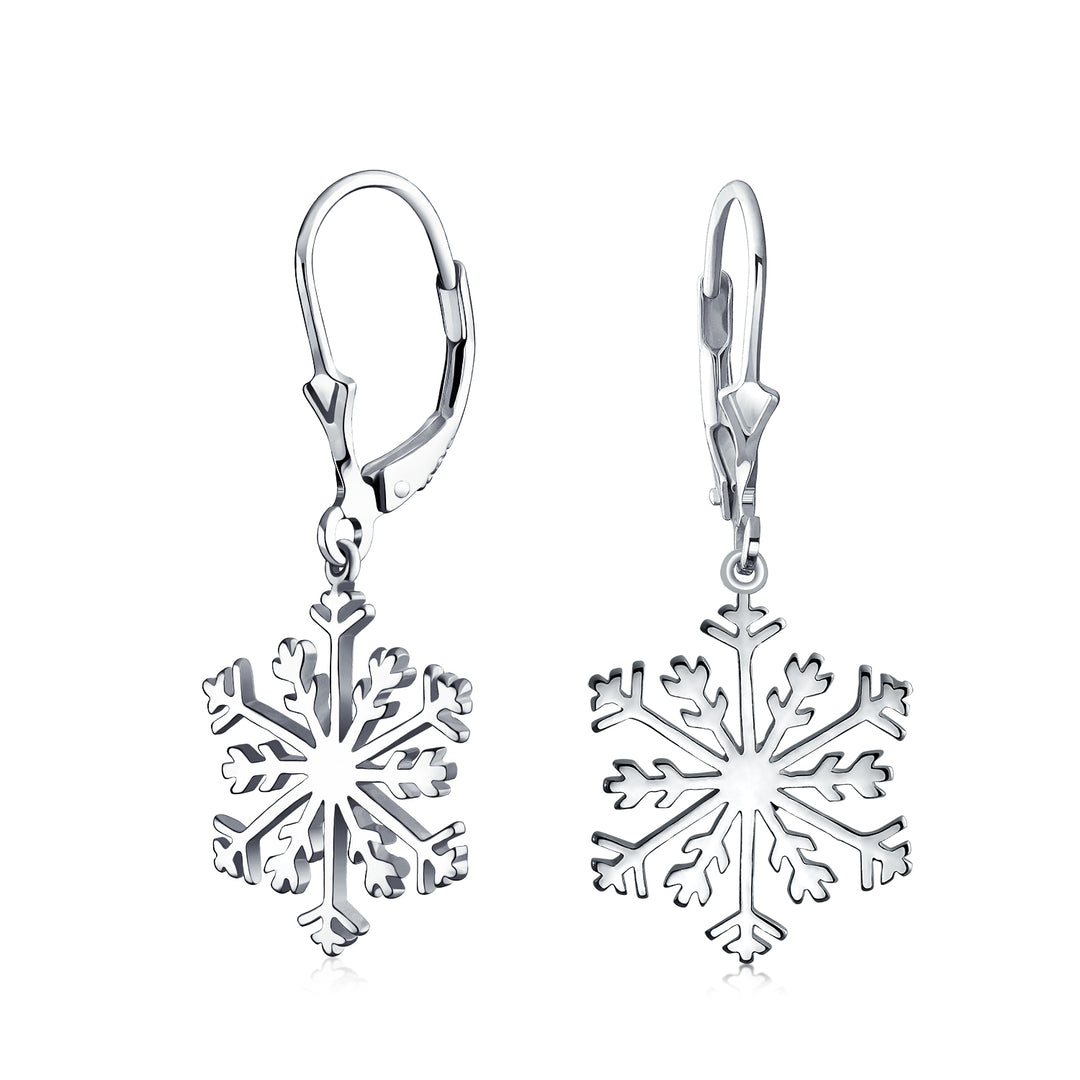 Classic Christmas Snowflake Dangle Earrings in Sterling Silver Leverb Bling Jewelry