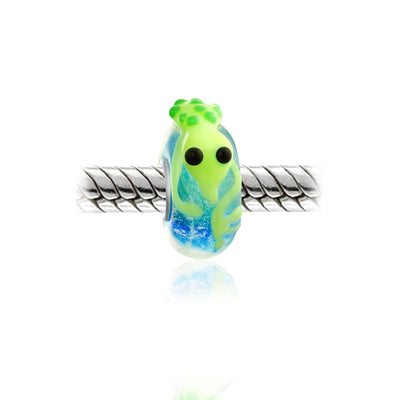 Set of 3 Lime Green Lizard & Toad Frog Lampwork Glass Charm Bead Sterling Silver