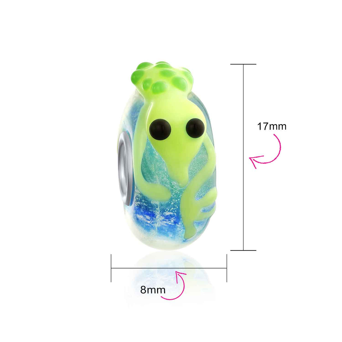 Set of 3 Lime Green Lizard & Toad Frog Lampwork Glass Charm Bead Sterling Silver