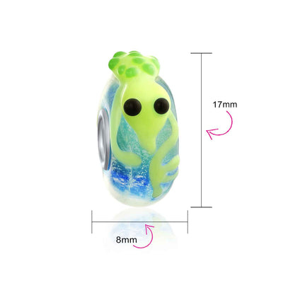 Set of 3 Lime Green Lizard & Toad Frog Lampwork Glass Charm Bead Sterling Silver