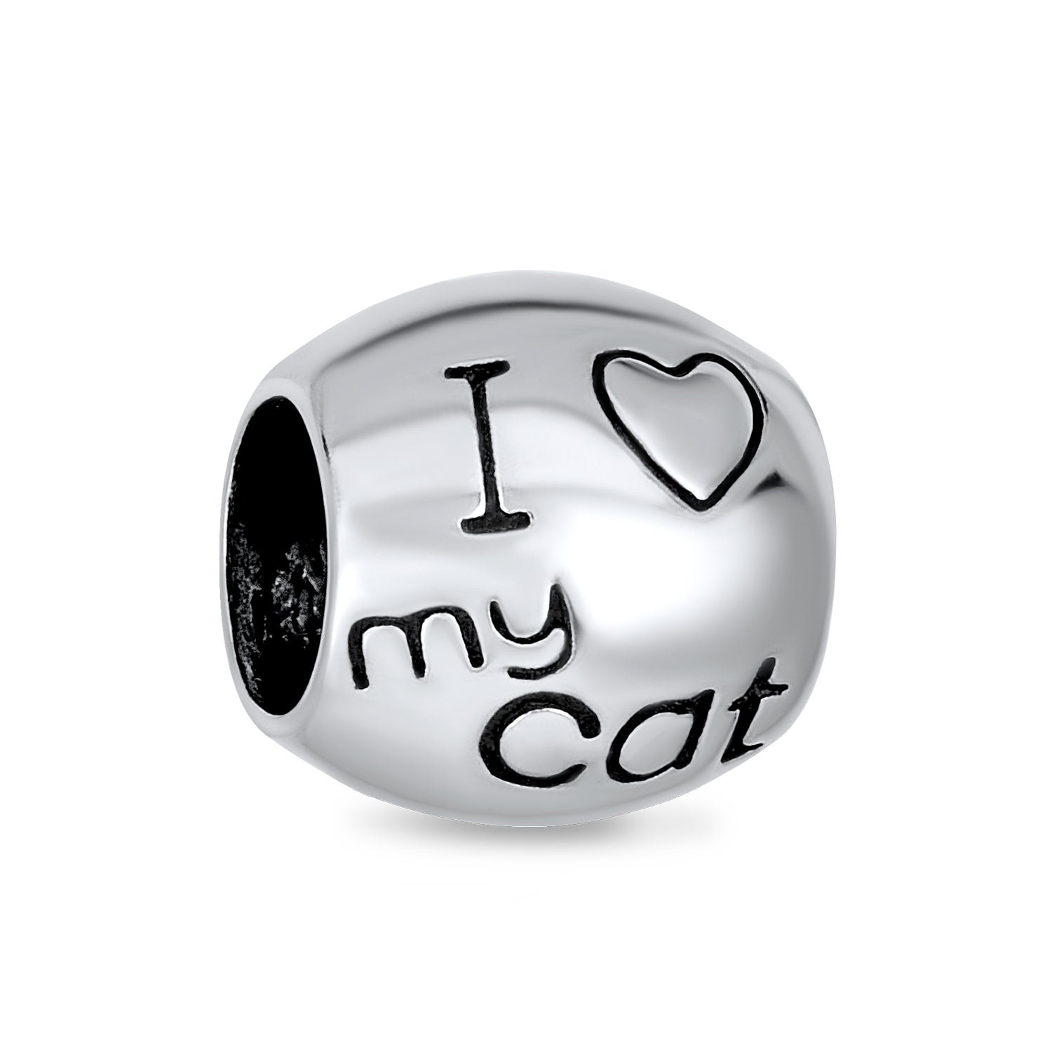 Sterling Silver Cat Kittens Family Pet Lover 3 Three Cat I Love My Cat Charm Bead for Bracelet (Set)