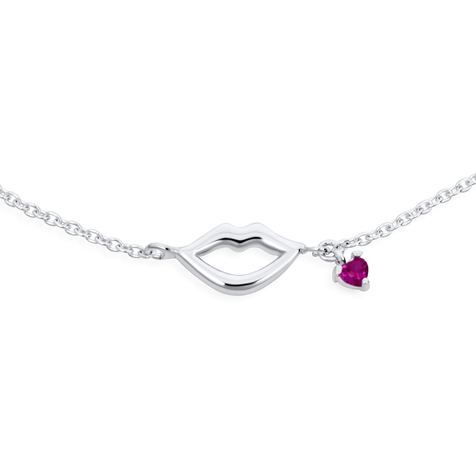 Sexy Kissing Lips & Red Heart Charm Anklet Ankle Bracelet .925 Sterling Silver Adjustable