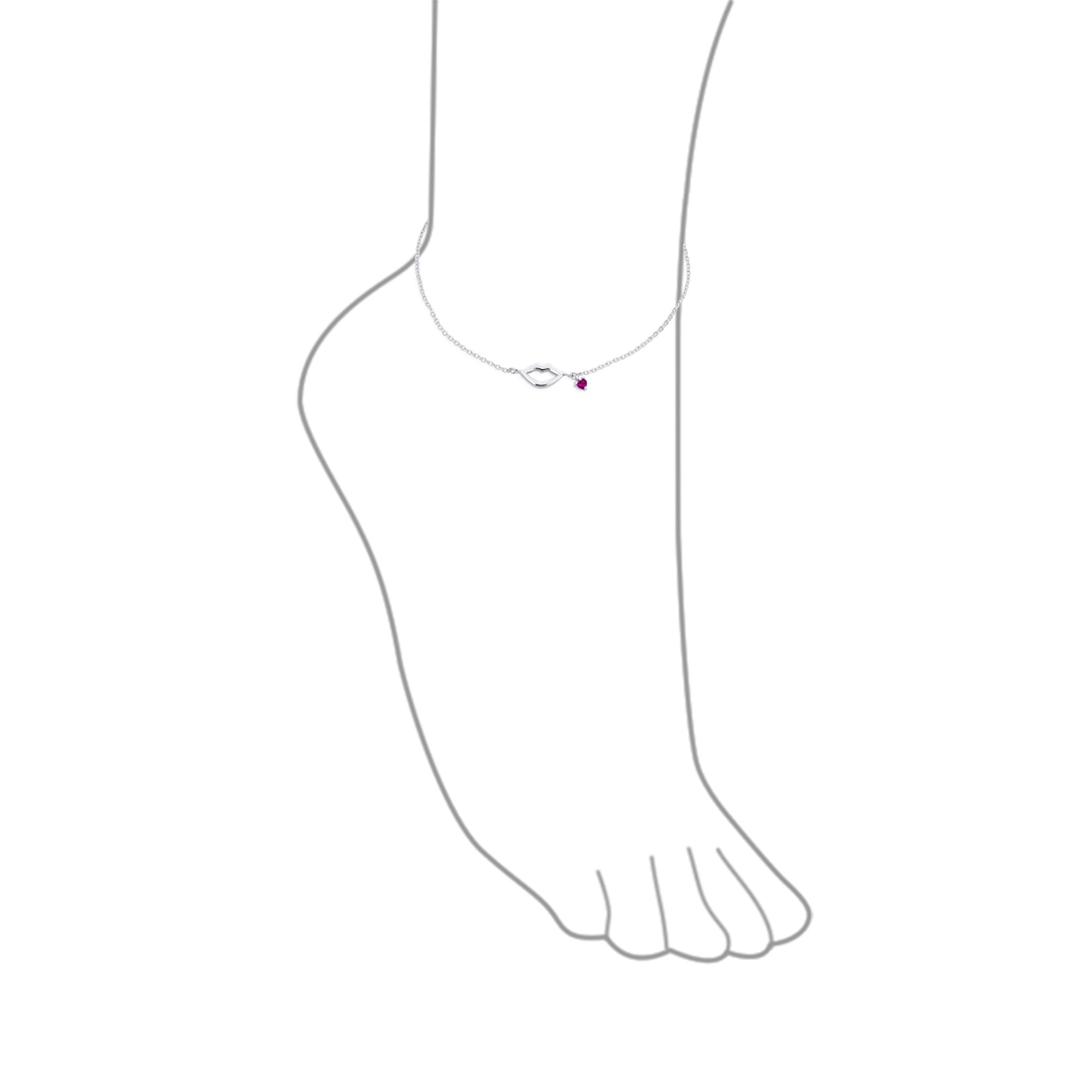 Sexy Kissing Lips & Red Heart Charm Anklet Ankle Bracelet .925 Sterling Silver Adjustable