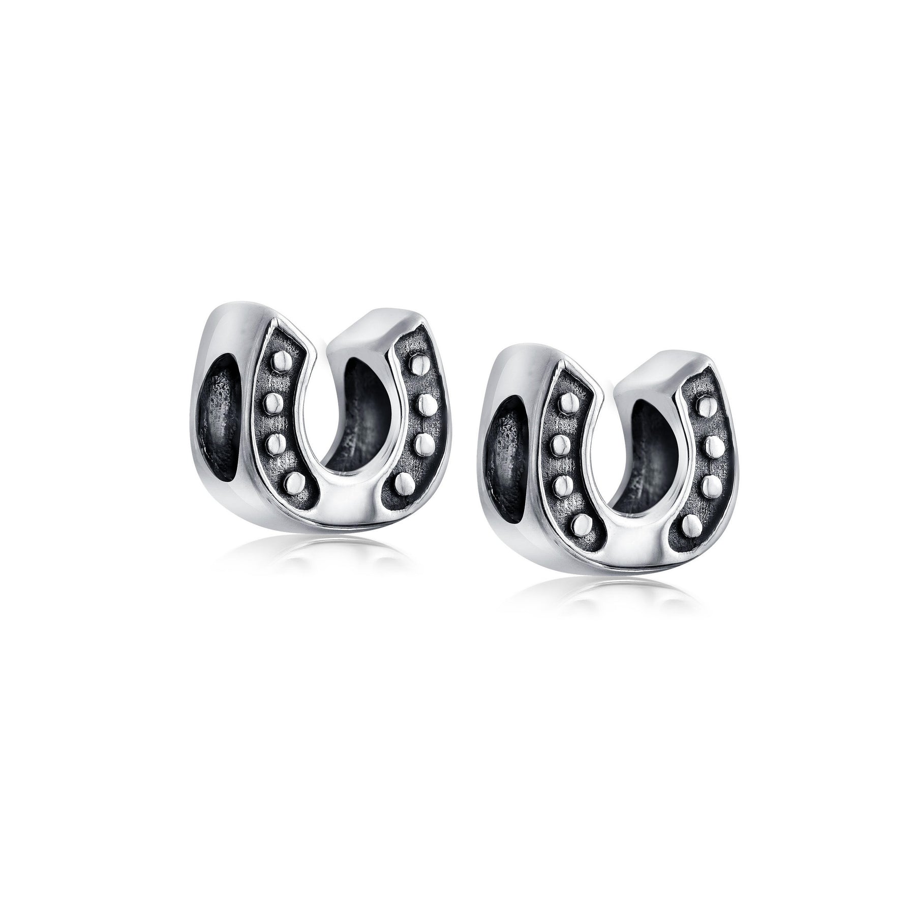 Sterling Silver Lucky Western Equestrian Horseshoe Good Luck Charm Bead for Bracelet (Set of 2)