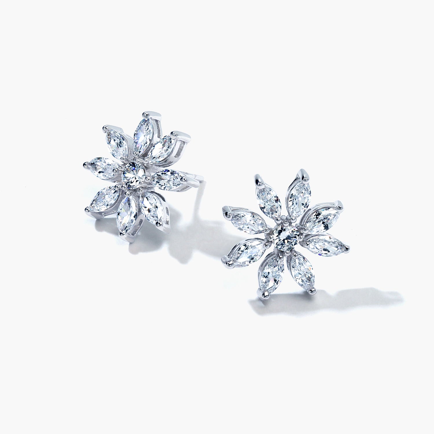 .925 Sterling Silver Christmas Jewelry CZ Snowflake Stud Earrings Holiday Party Rhodium Plated