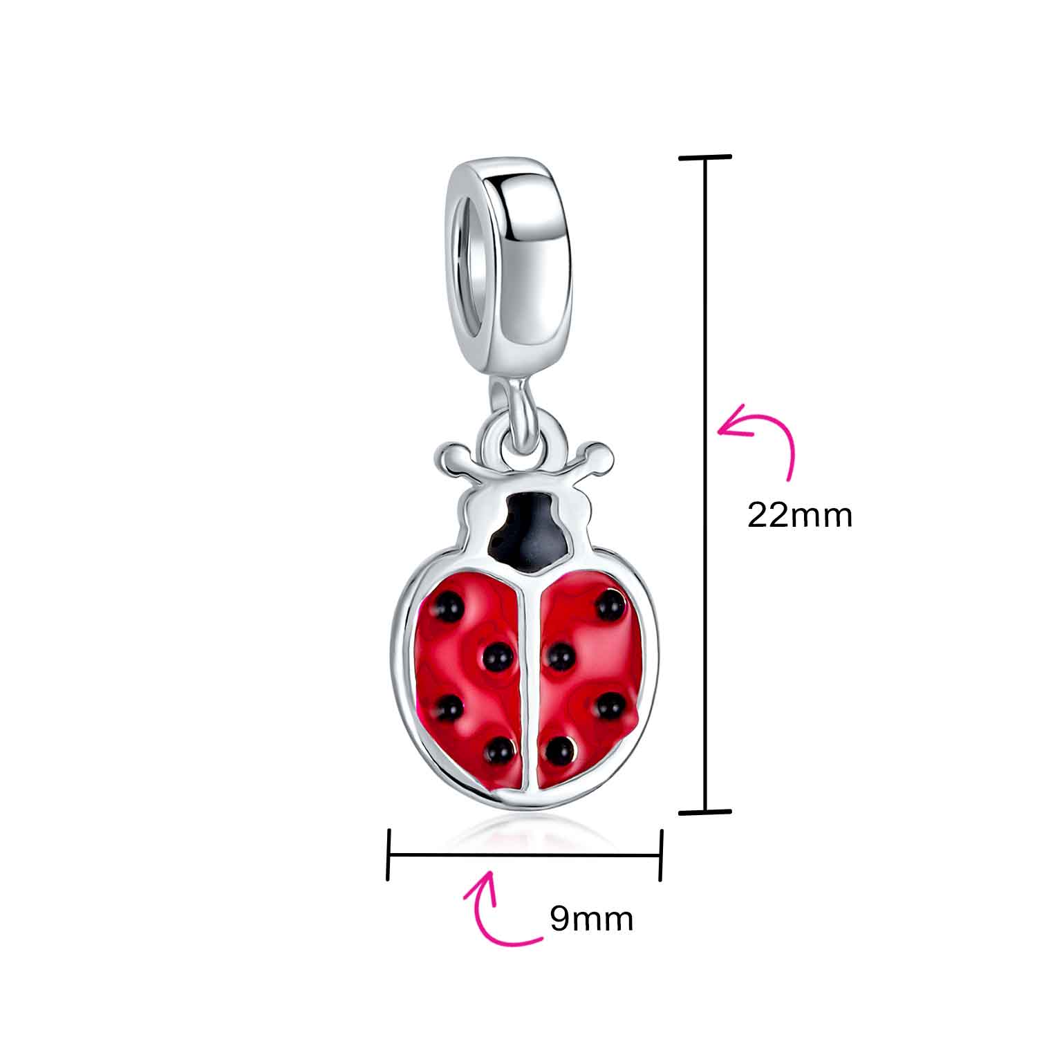 Personalized Red Ladybug Dangle Charm Bead Sterling Silver for Bracelets