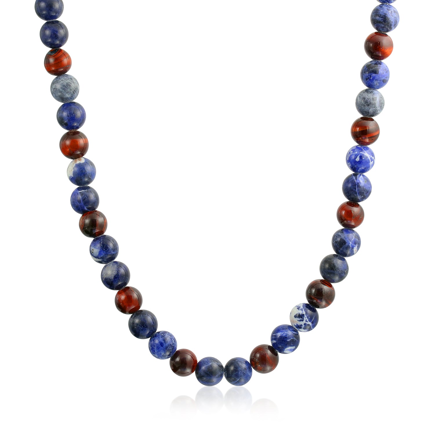 Bali Style Clasp Brown Blue Natural Stones Bead Strand Necklace Stainless Steel