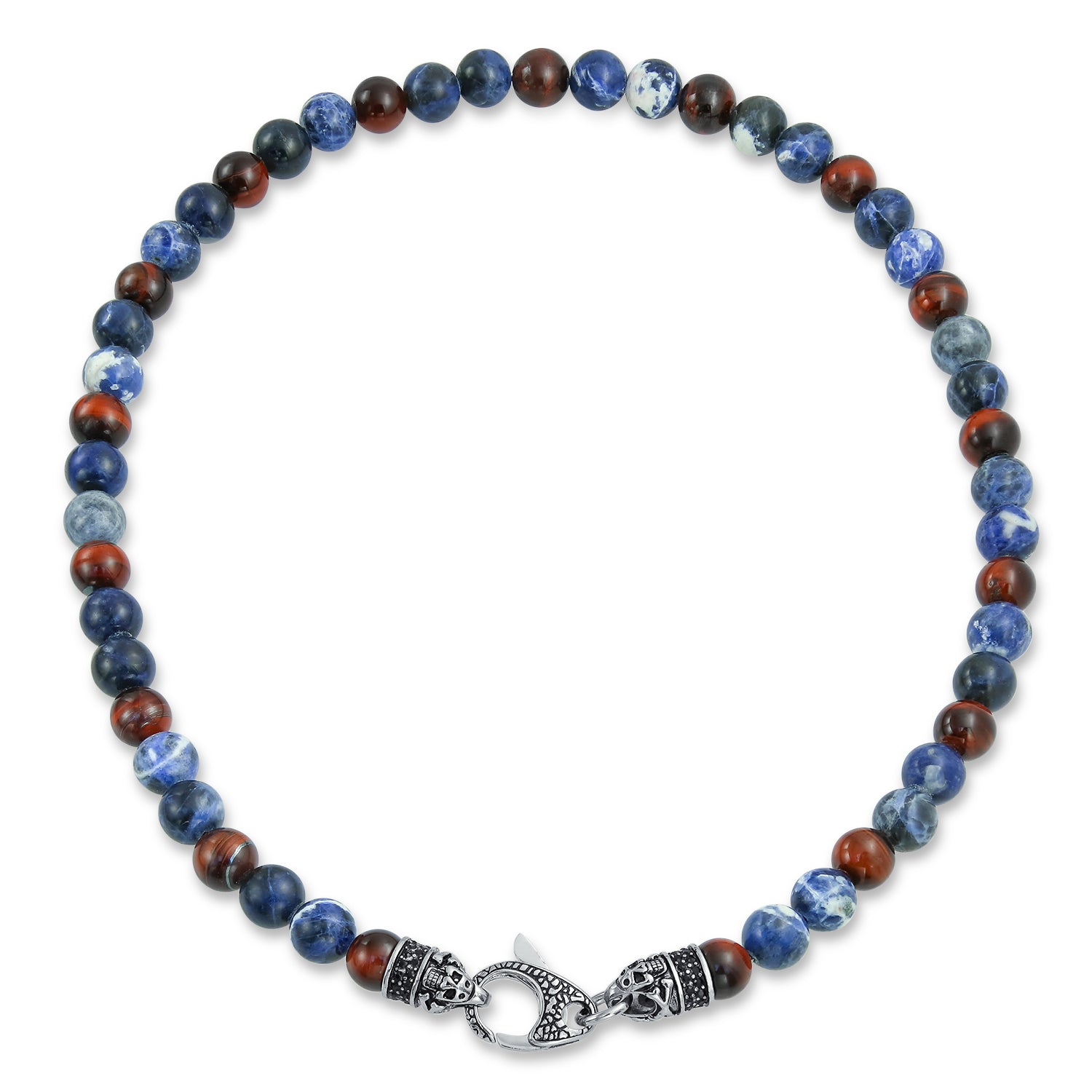 Bali Style Clasp Brown Blue Natural Stones Bead Strand Necklace Stainless Steel