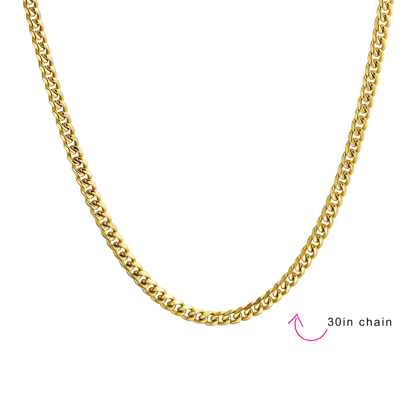 Men's 8MM Gold Tone Stainless Steel Miami Cuban Chain Necklace 20-30 Inch