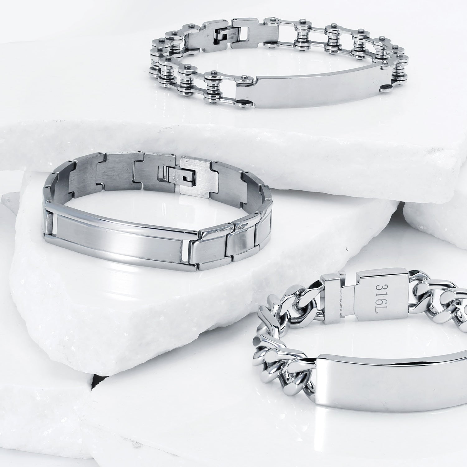 Silver Tone Identification ID Bracelet Square Link for Men 8 Inch Stainless Steel