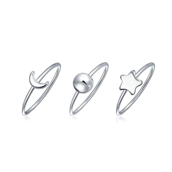 Celestial Sun Moon Star Knuckle Midi Ring Set 1MM .925 Sterling Silver Bling Jewelry