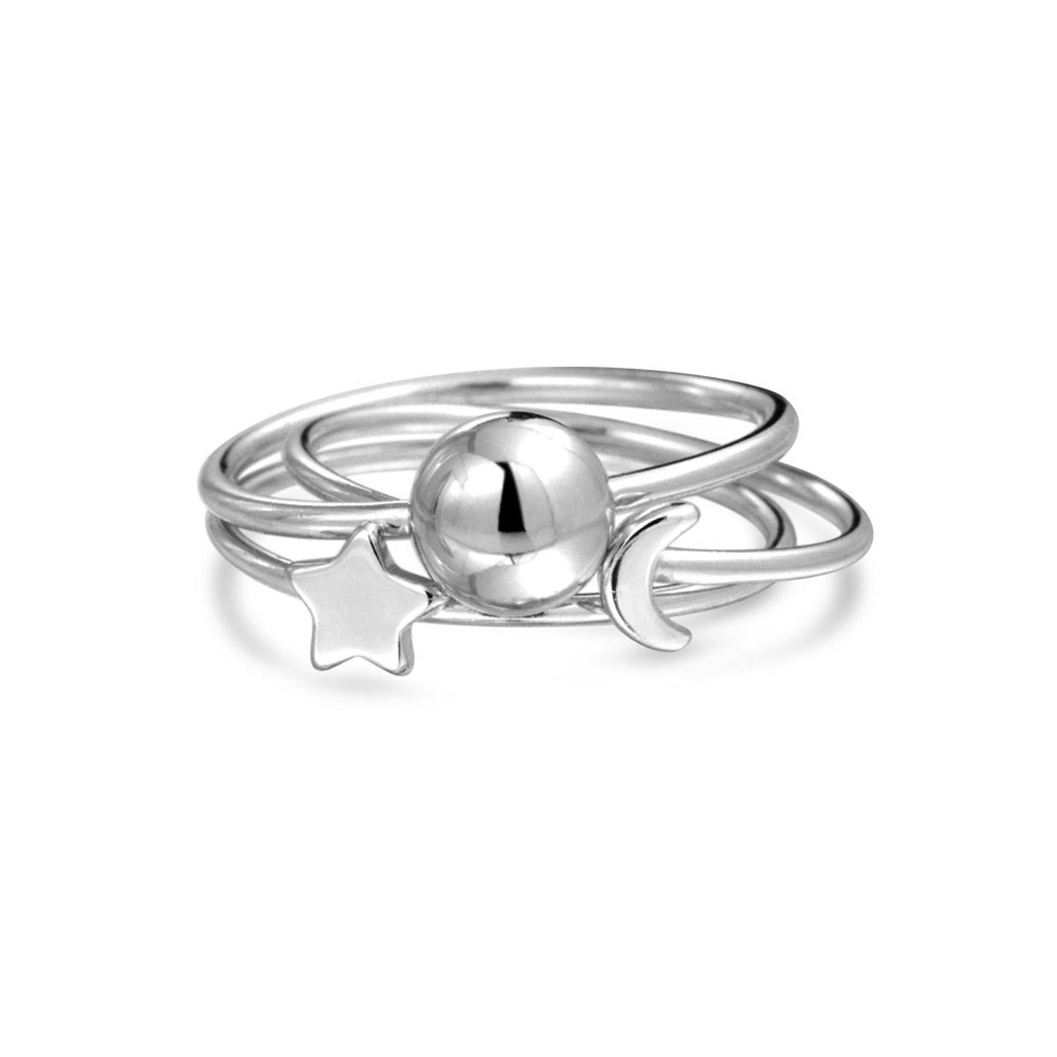 Set of 3 Minimalist Celestial Silver Sun Moon Star Knuckle Bands Ring Set