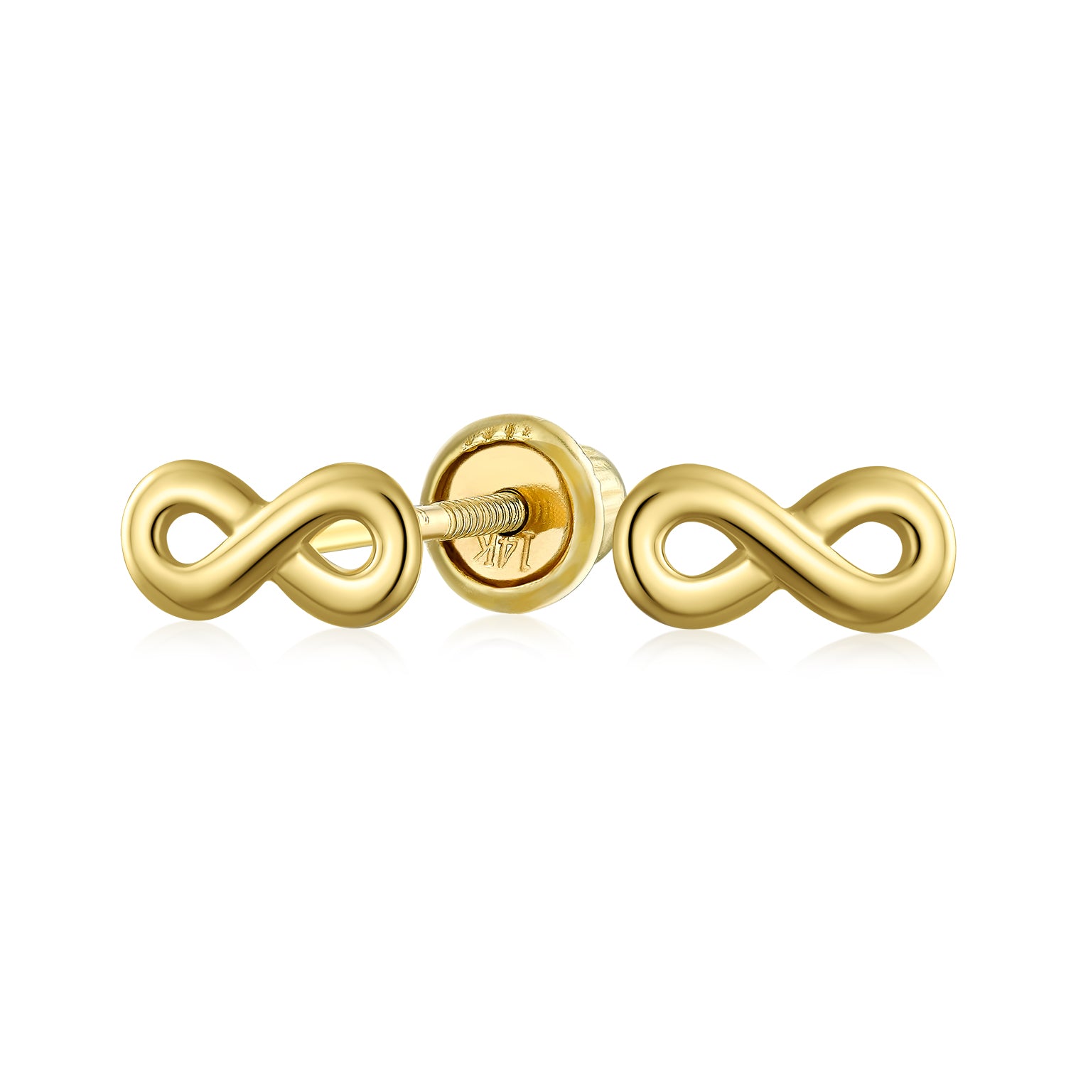 14K Yellow Gold Petite Minimalist Symbol Of Love Infinity Stud Earrings Secure Screw Back