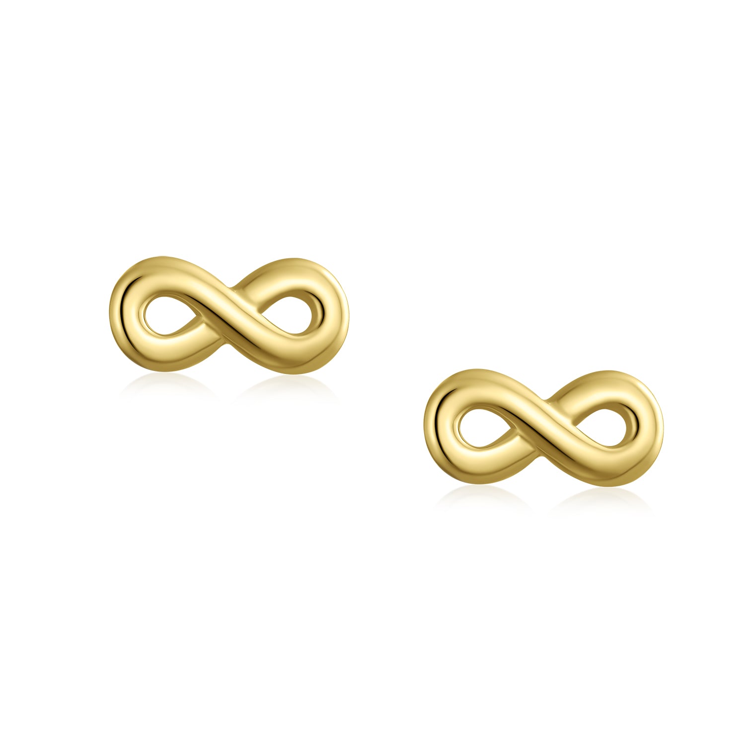 14K Yellow Gold Petite Minimalist Symbol Of Love Infinity Stud Earrings Secure Screw Back