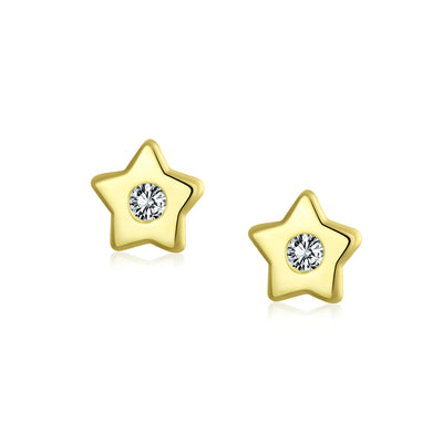 Minimalist CZ Stud Earrings in 14K Gold with Tiny Star Design