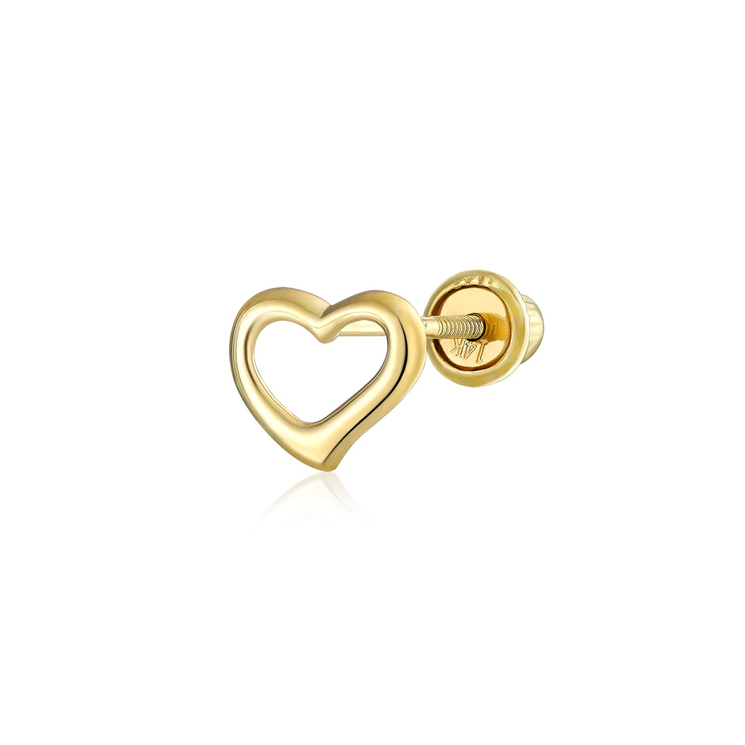 Petite Heart Stud Earring In 14K Yellow Gold Helix (single)