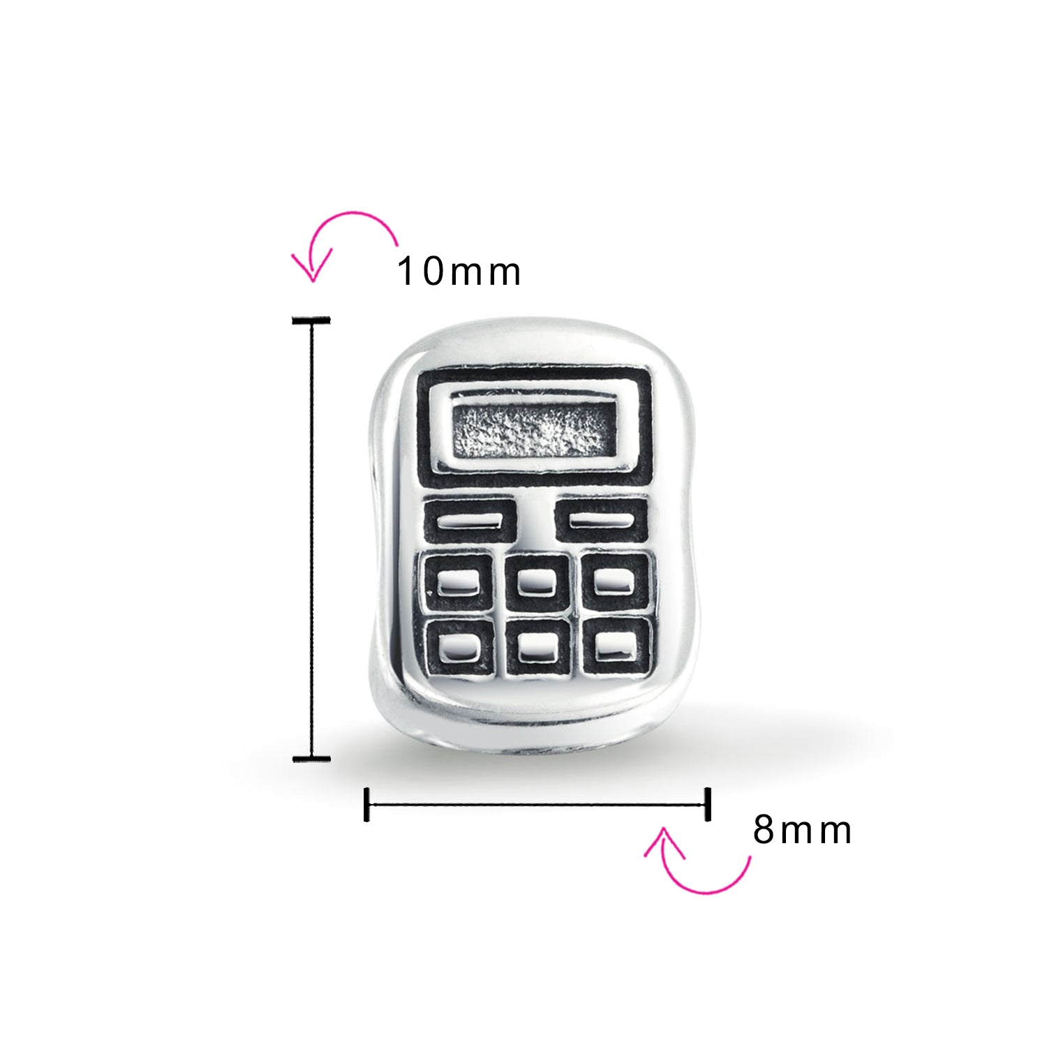 Bookkeeper Math Student Calculator Charm Bead .925 Sterling Silver Fits European Bracelet