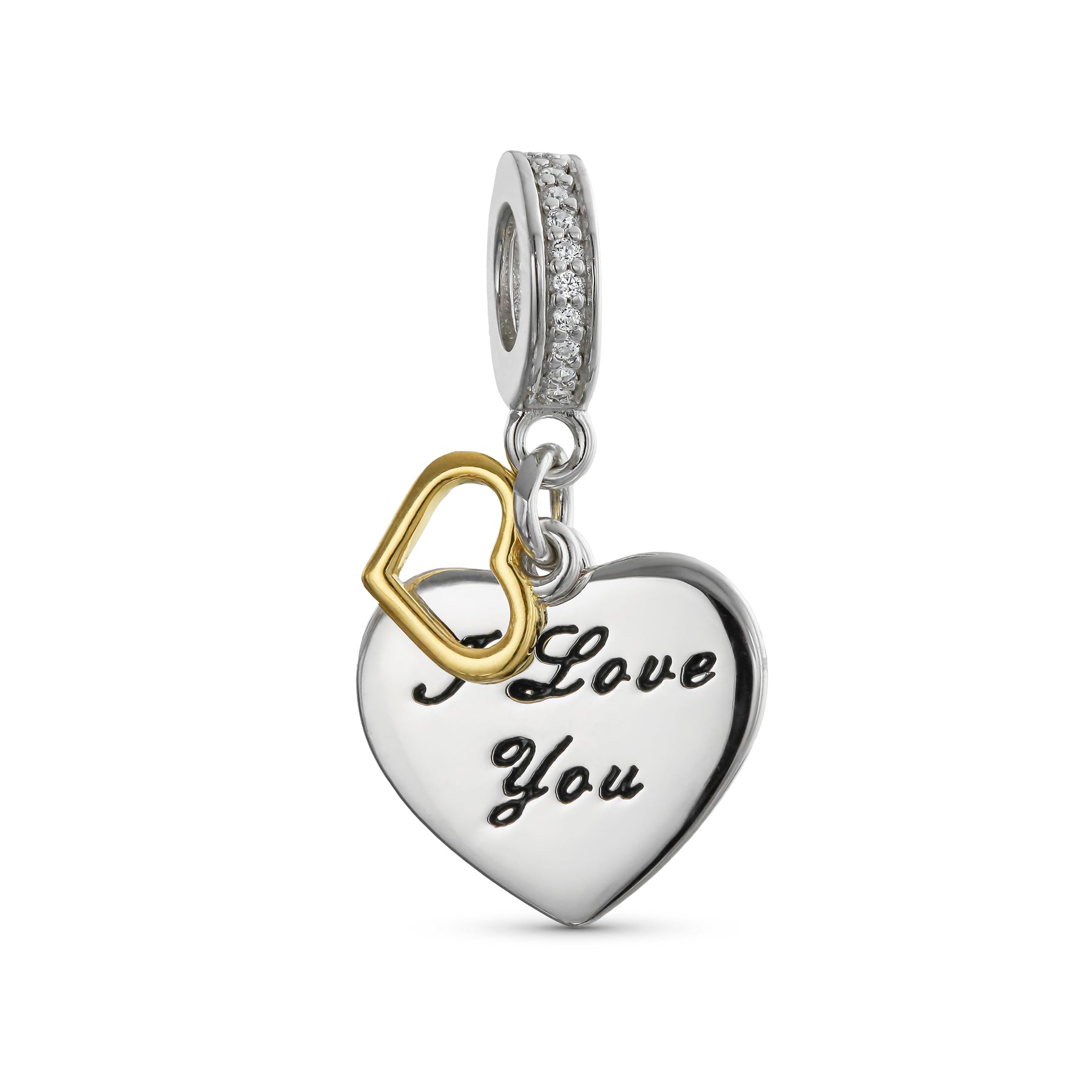 Sterling Silver Love Letter Envelope Word MAMA & I LOVE YOU Heart-Shape Charm Bead Gold Plate (Set)