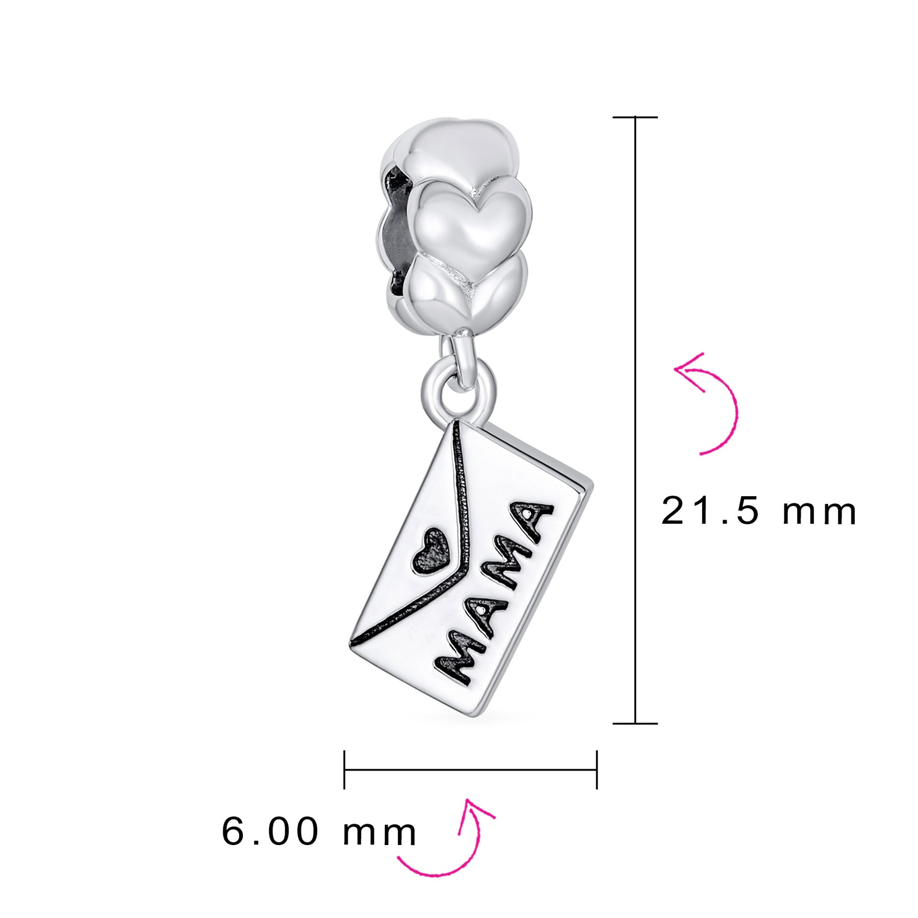 Sterling Silver Love Letter Envelope Word MAMA & I LOVE YOU Heart-Shape Charm Bead Gold Plate (Set)