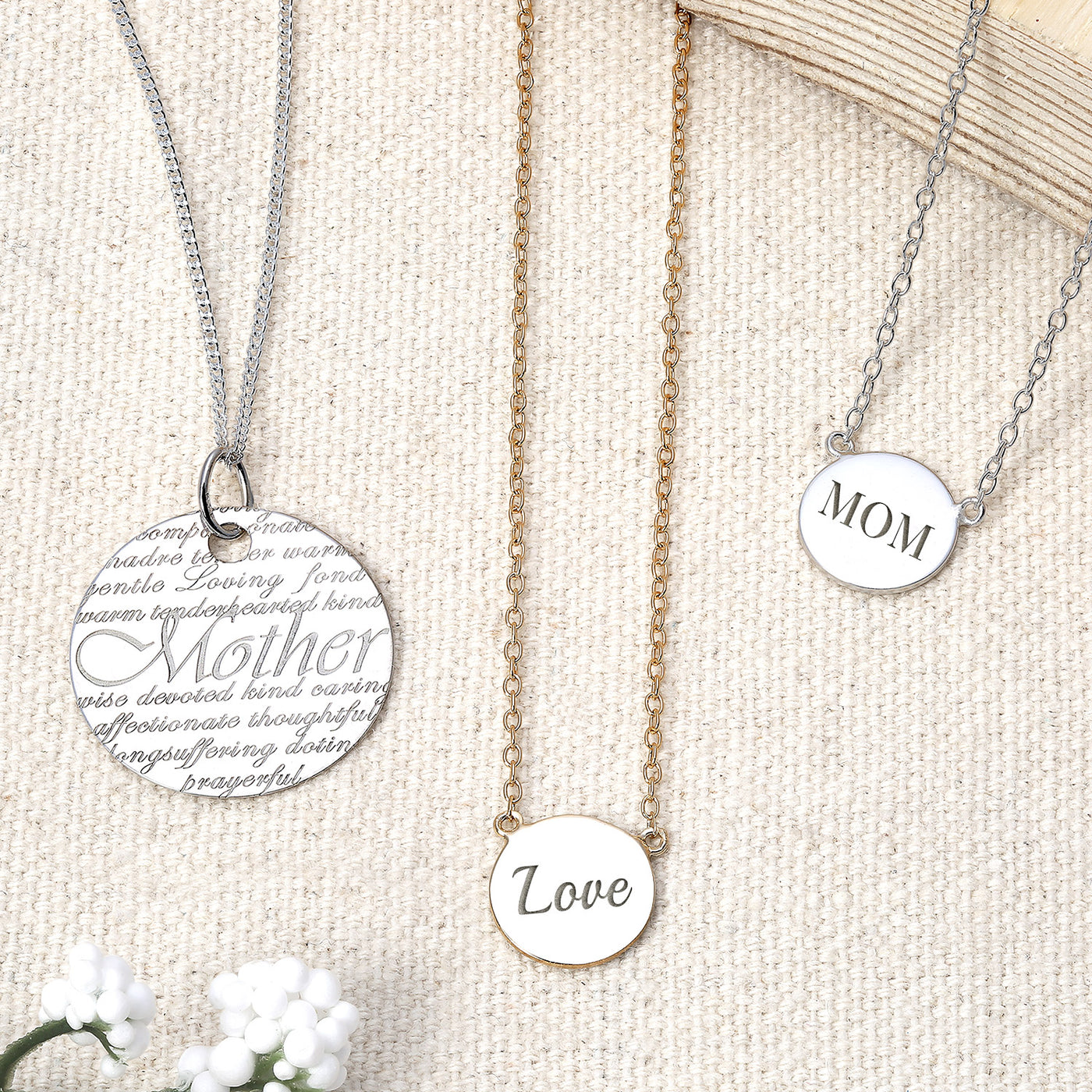 Mothers Inspiration WORD Quote Disc Pendant Necklace Sterling Silver