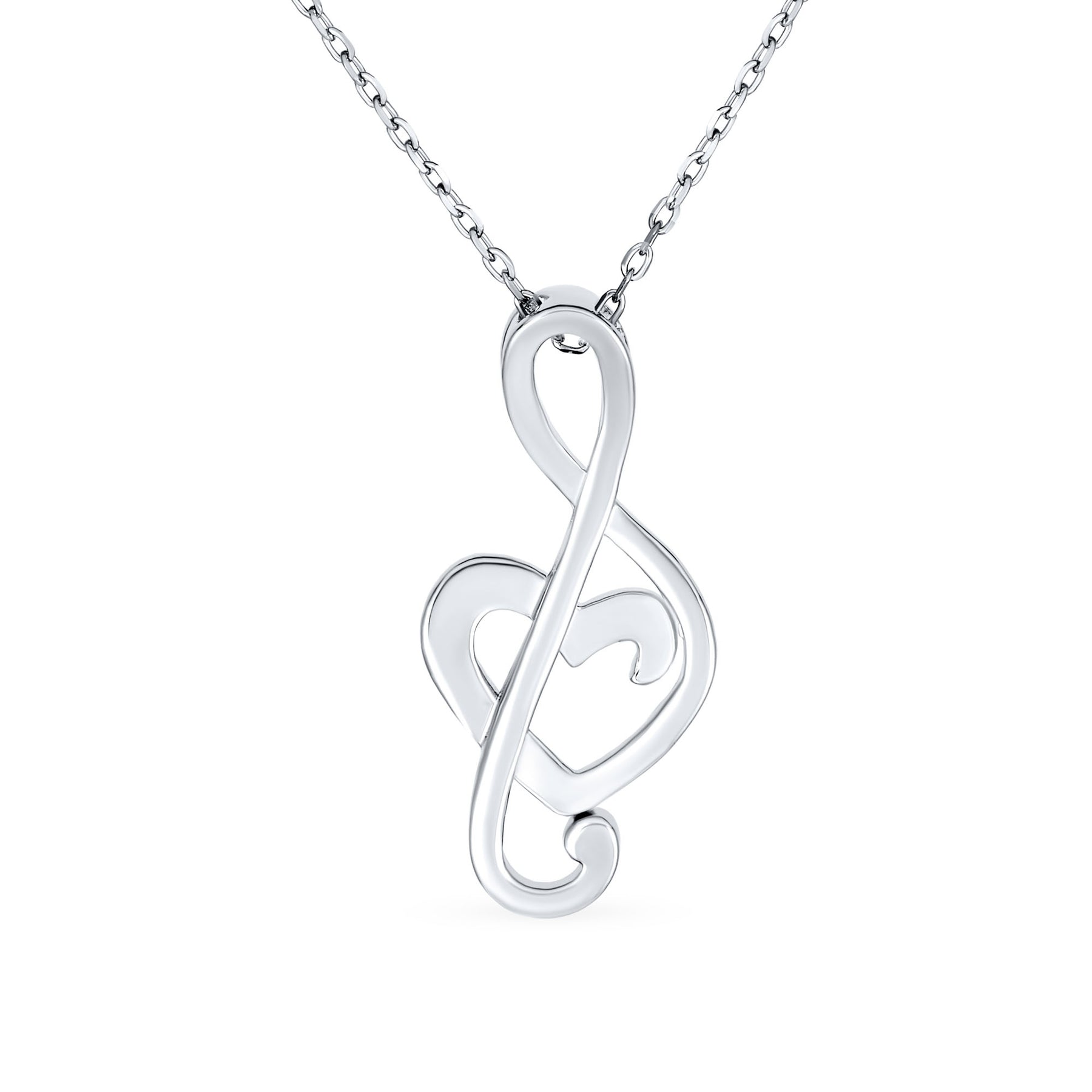 Musical Created Blue Opal Heart Treble Clef Music Note Pendant Necklace .925 Sterling Silver