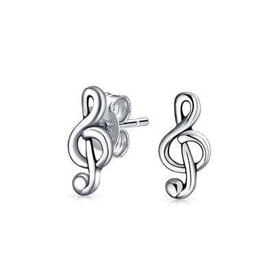 Musician Treble Music Note Earrings Stud & Pendant Necklace Silver Jewelry Set