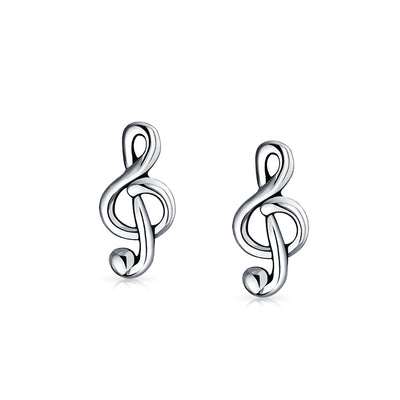 Set of 2 Tiny Music G Treble Clef Eight Note Stud Earrings Sterling Silver