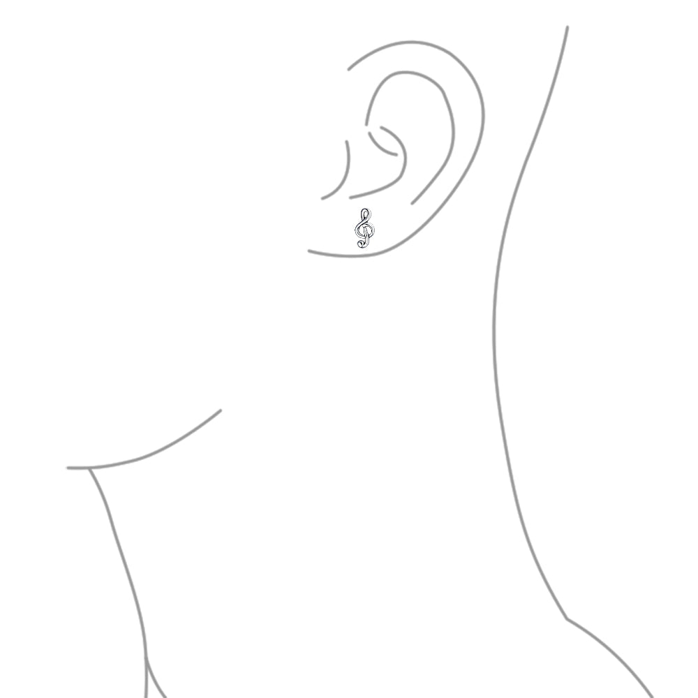 Set of 2 Tiny Music G Treble Clef Eight Note Stud Earrings Sterling Silver