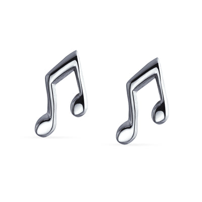 Set of 2 Tiny Music G Treble Clef Eight Note Stud Earrings Sterling Silver