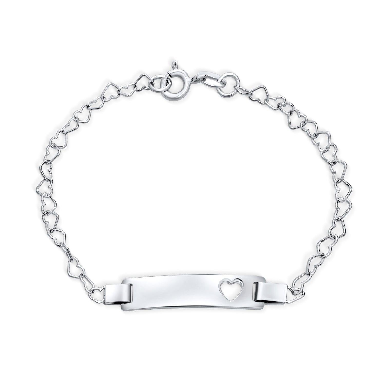 Open Heart ID Bracelet Name Plated Bar Silver Sterling Small Wrists 6 ...