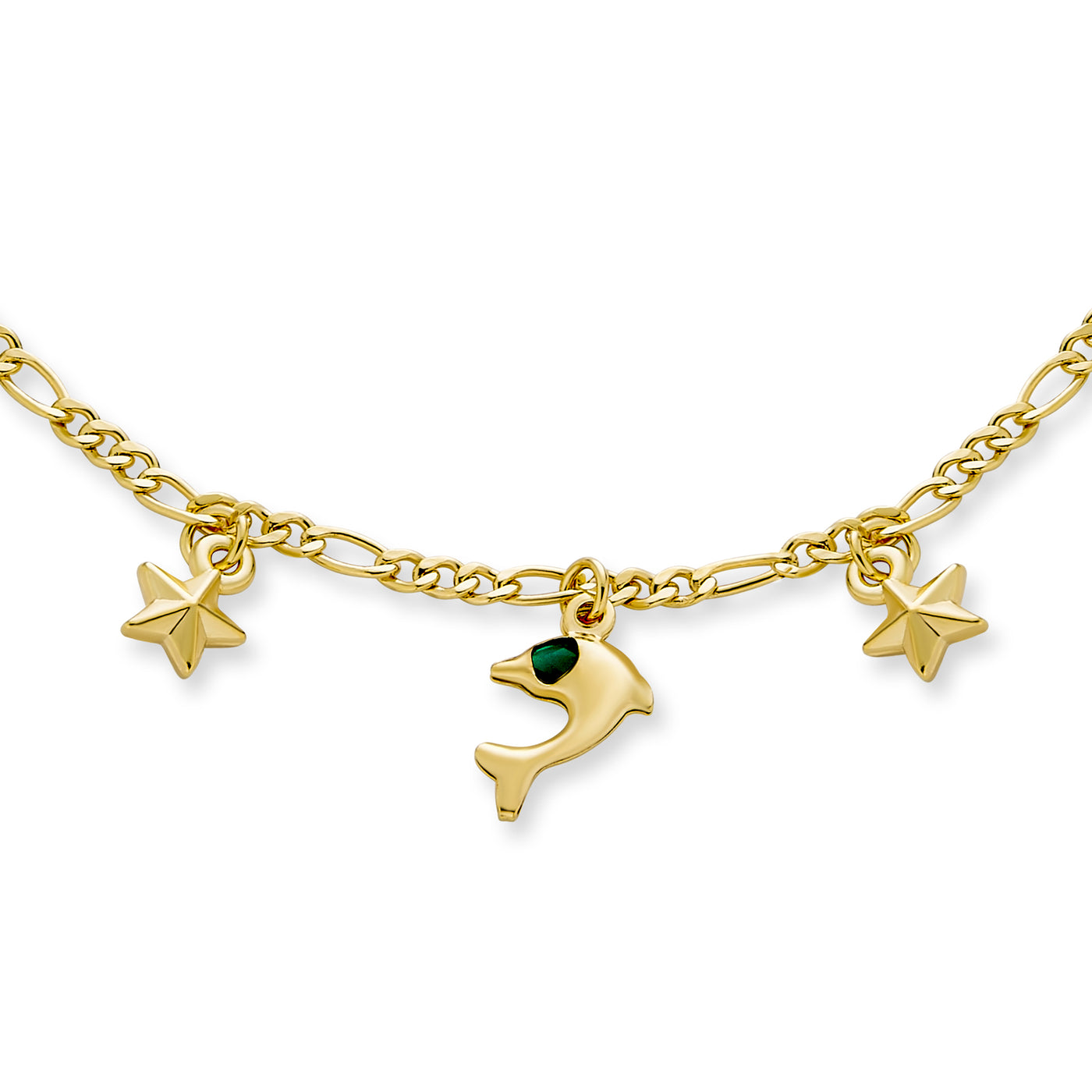 Nautical Stars & Dolphin Charm Anklet Chain Ankle Bracelet Gold Plated 10 Inch