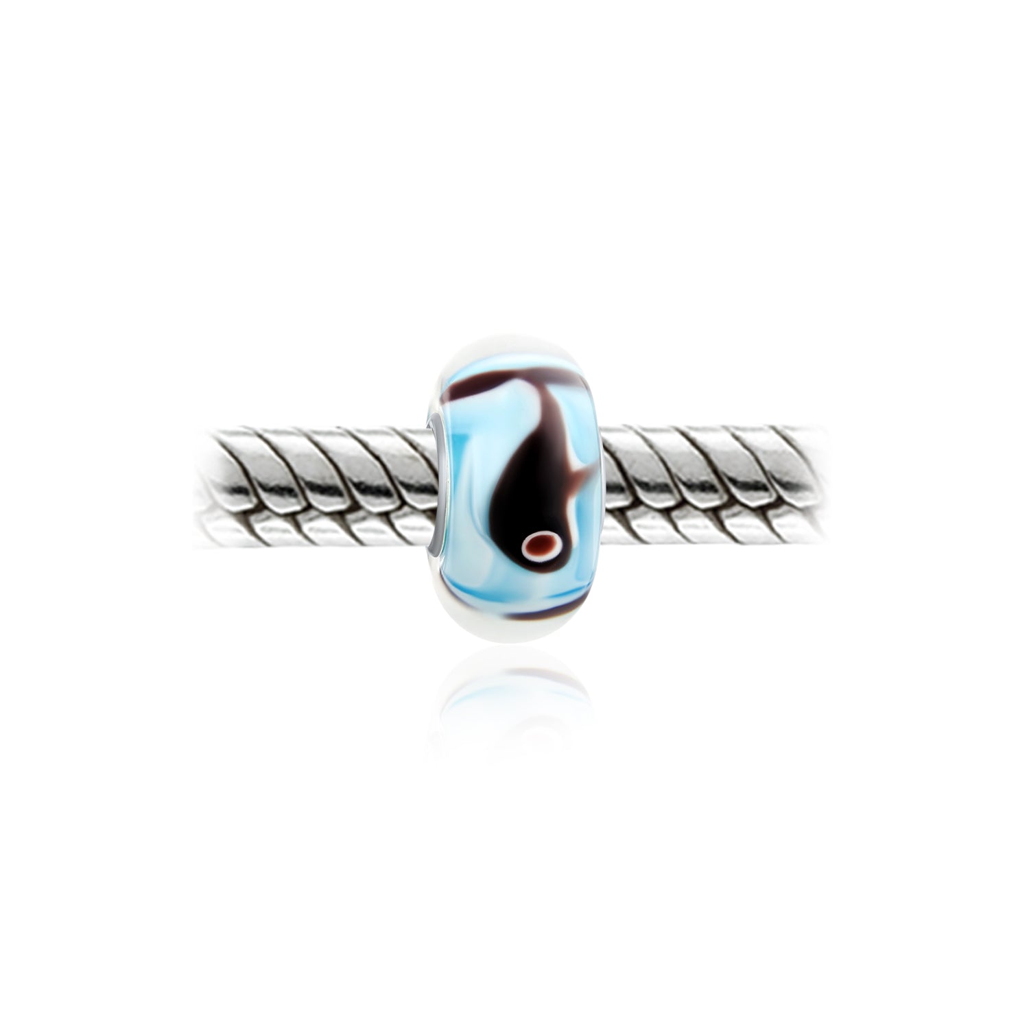 .925 Sterling Silver Nautical Whale Ocean Murano Glass Spacer Charm Bead for Bracelet (Set of 2)
