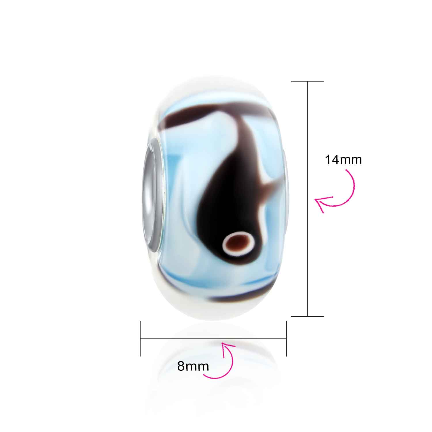 .925 Sterling Silver Nautical Whale Ocean Murano Glass Spacer Charm Bead for Bracelet (Set of 2)