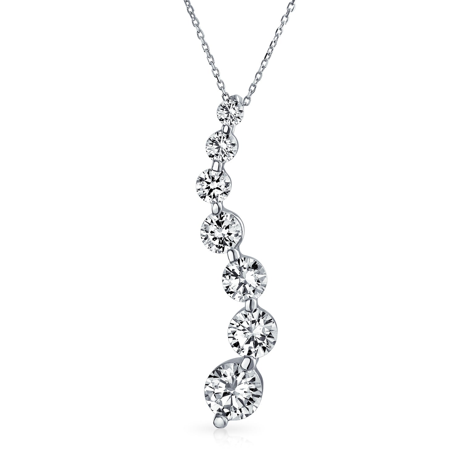 Love Is A Journey Cubic Zirconia7 Solitaire CZ Pendant Necklace Sterling Silver