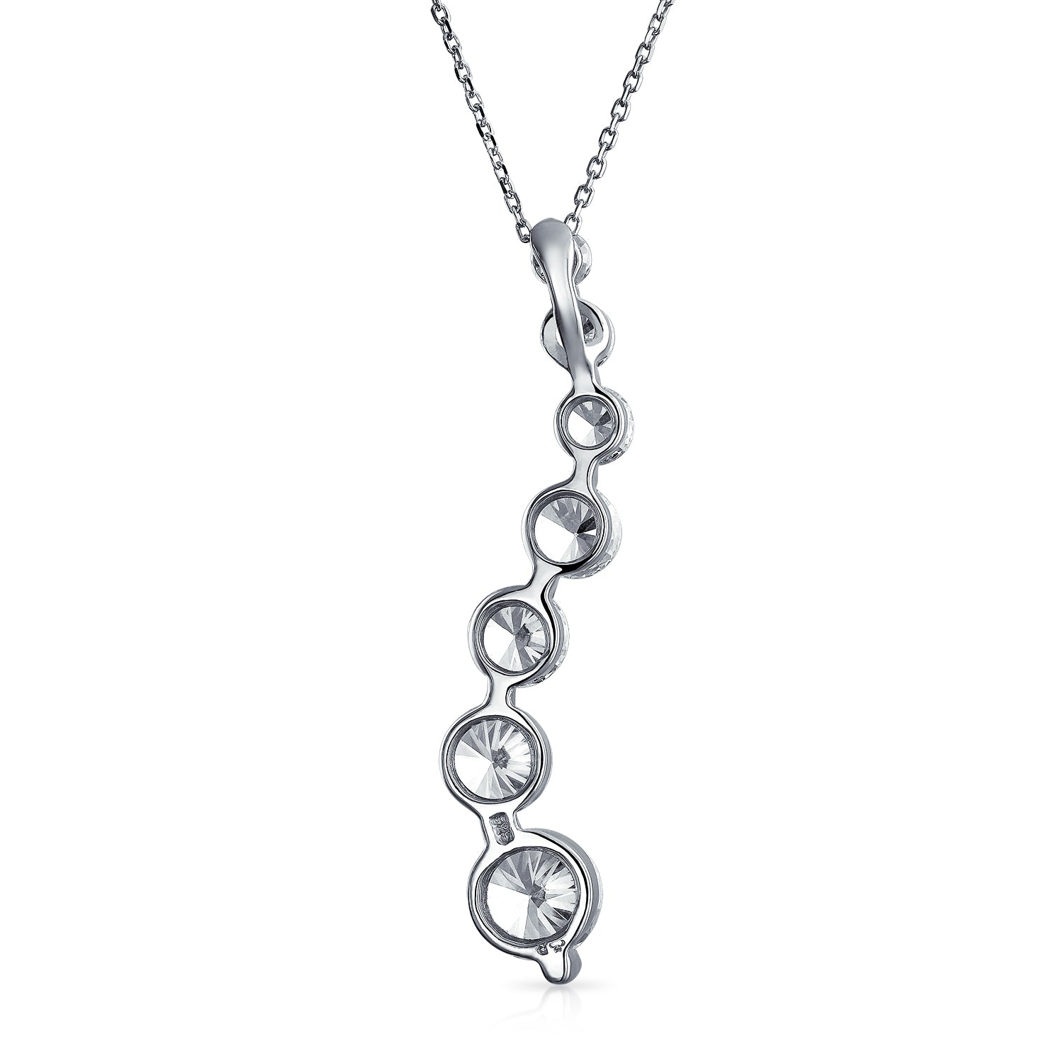 Love Is A Journey Cubic Zirconia7 Solitaire CZ Pendant Necklace Sterling Silver